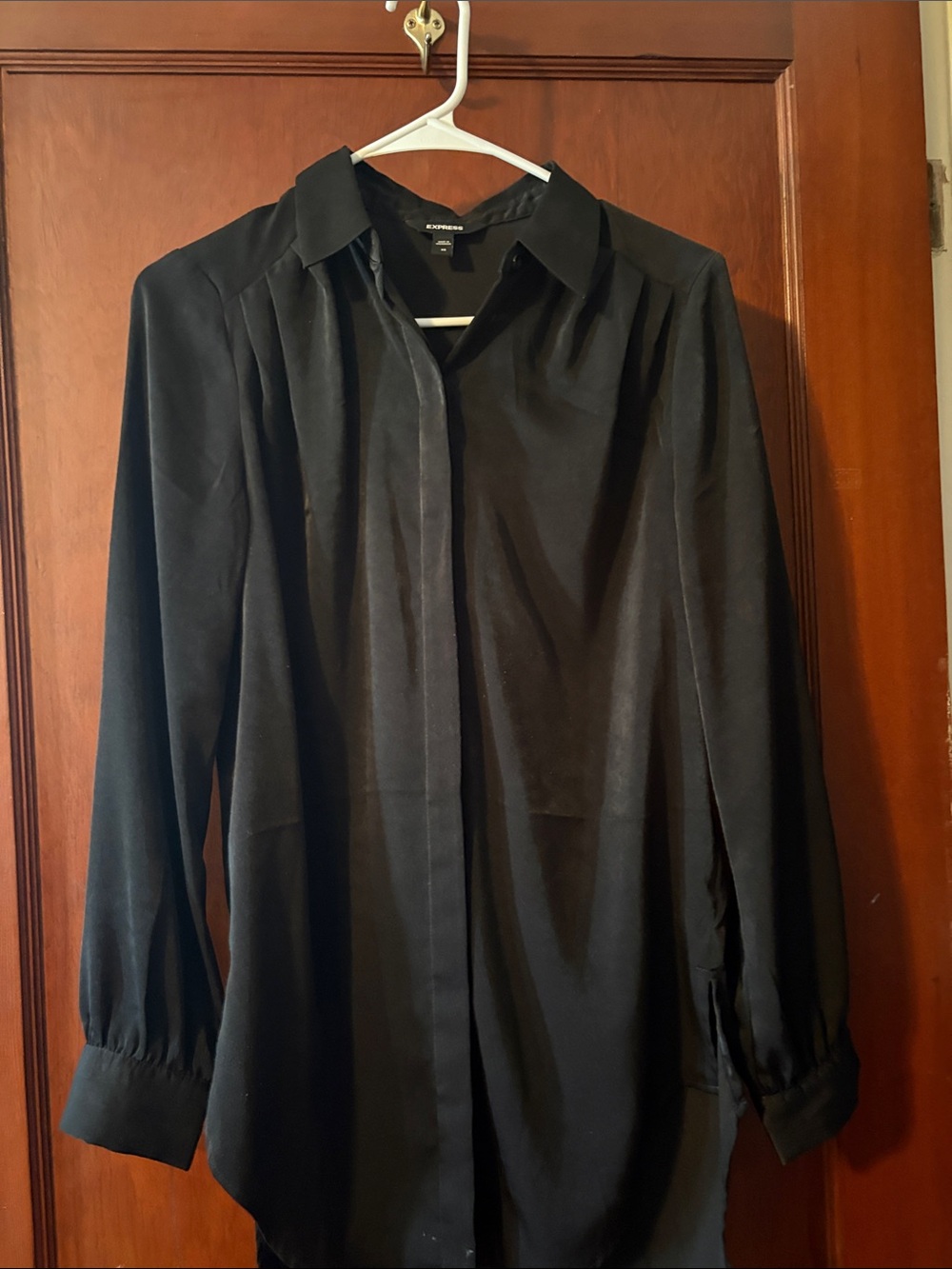 Express Black Long-Sleeve Button-Front Women's Blouse